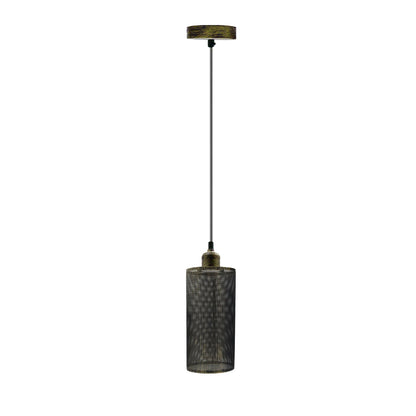 Retro Pendant Light Fitting – Brushed Brass or Copper, Many Shades - Brushed Brass, Drum Style 5 Brushed Brass, Without Bulb