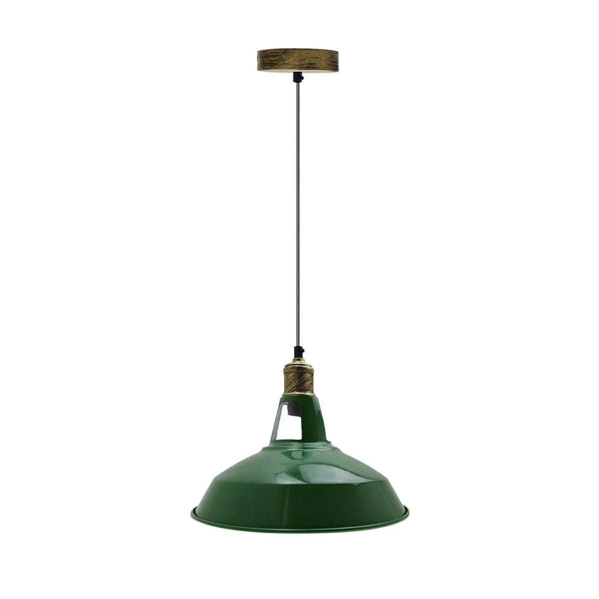 Retro Pendant Light Fitting – Brushed Brass or Copper, Many Shades - Brushed Brass, Barn Slotted 30 cm Green, Without Bulb