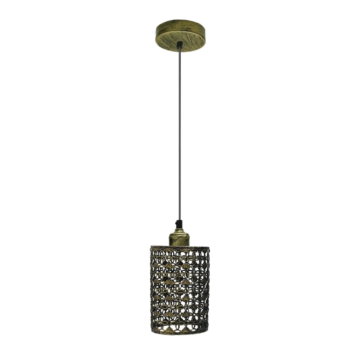 Retro Pendant Light Fitting – Brushed Brass or Copper, Many Shades - Brushed Brass, Drum Style 4 Brushed Brass, Without Bulb