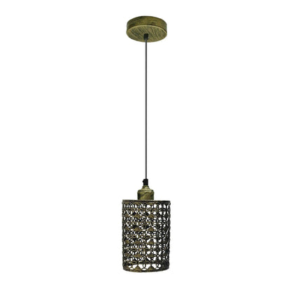 Retro Pendant Light Fitting – Brushed Brass or Copper, Many Shades - Brushed Brass, Drum Style 4 Brushed Brass, Without Bulb