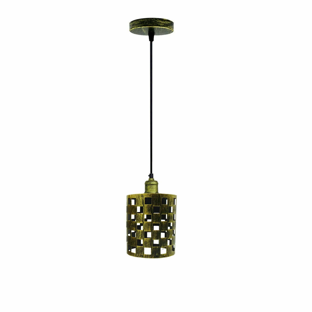 Retro Pendant Light Fitting – Brushed Brass or Copper, Many Shades - Brushed Brass, Barrel Cage Style 1 Brushed Brass, Without Bulb