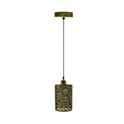 Retro Pendant Light Fitting – Brushed Brass or Copper, Many Shades - Brushed Brass, Barrel Cage Style 2 Brushed Brass, Without Bulb
