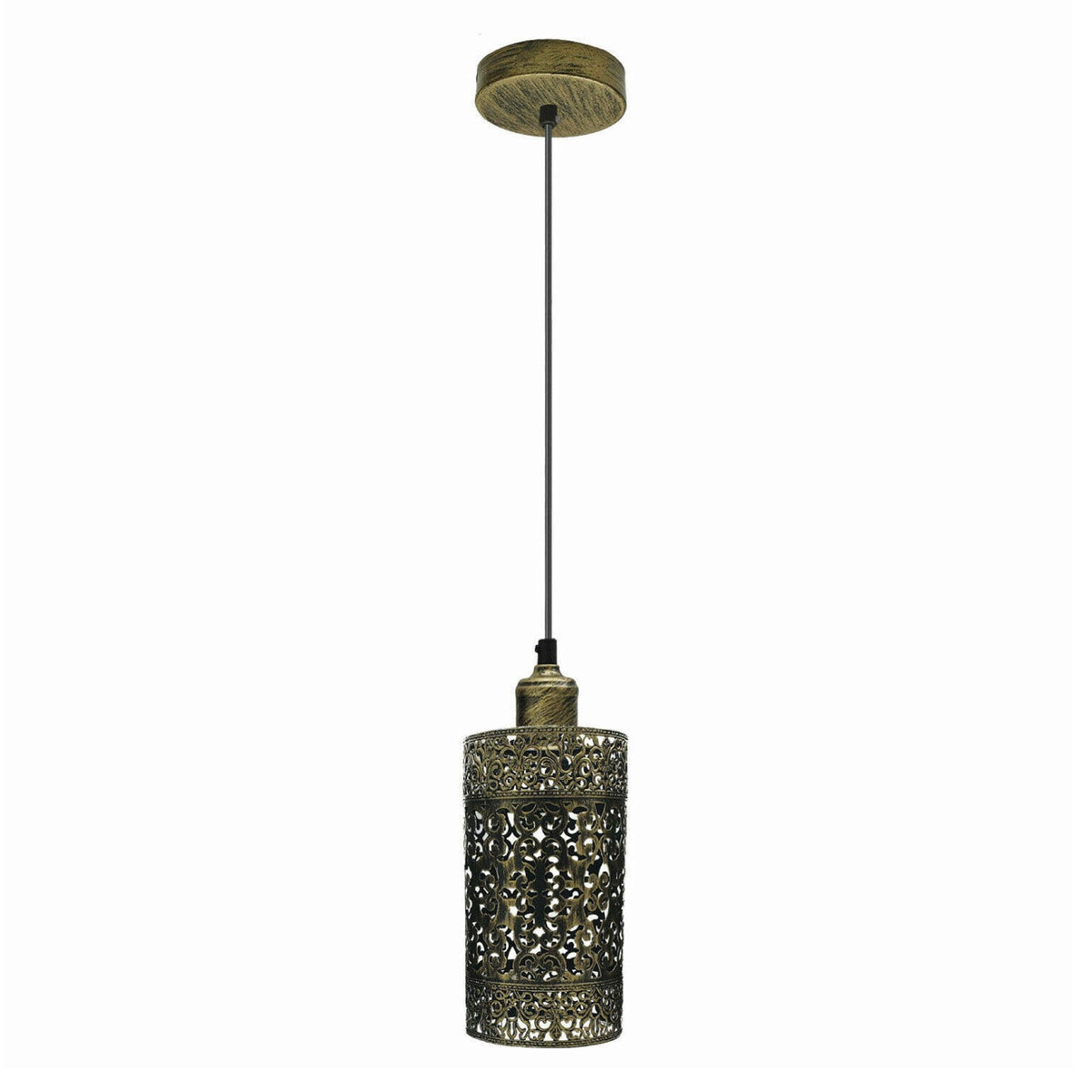 Retro Pendant Light Fitting – Brushed Brass or Copper, Many Shades - Brushed Brass, Barrel Cage Style 6 Brushed Brass, Without Bulb