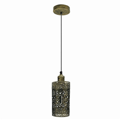 Retro Pendant Light Fitting – Brushed Brass or Copper, Many Shades - Brushed Brass, Barrel Cage Style 6 Brushed Brass, Without Bulb