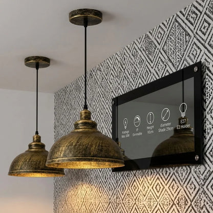 Retro Pendant Light Fitting – Brushed Brass or Copper, Many Shades - Brushed Brass, Curvy 29 cm Brushed Brass Pack of 2, Without Bulb