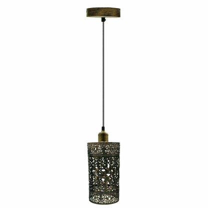 Retro Pendant Light Fitting – Brushed Brass or Copper, Many Shades - Brushed Copper, Barrel Cage Style 6 Brushed Copper, Without Bulb