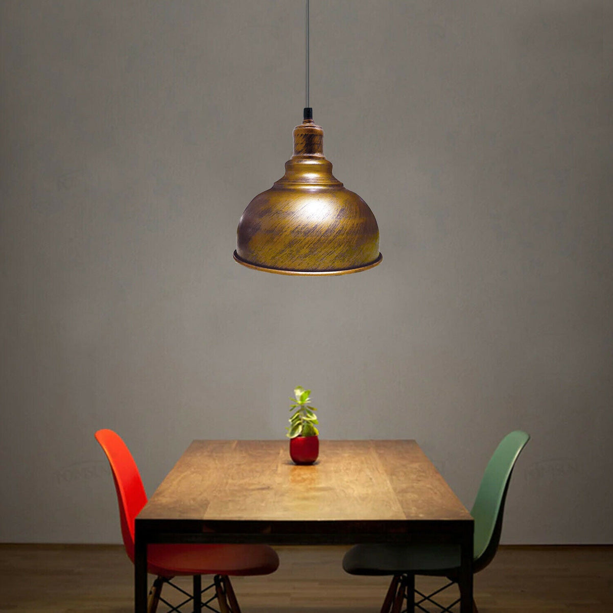 Retro Pendant Light Fitting – Brushed Brass or Copper, Many Shades - Brushed Copper, Curvy 21 cm Brushed Copper, Without Bulb