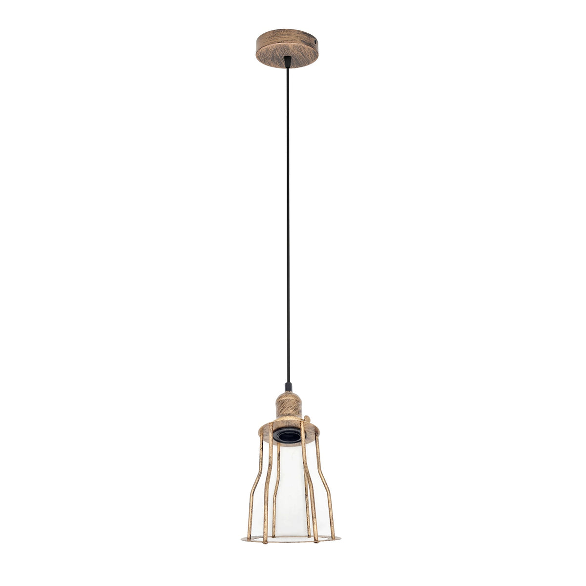 Retro Pendant Light Fitting – Brushed Brass or Copper, Many Shades - Brushed Copper, Mesh Cage Brushed Copper, Without Bulb