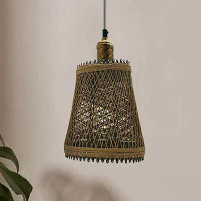 Retro Pendant Light Fitting – Brushed Brass or Copper, Many Shades - Brushed Copper, Hemp Basket Cage, Without Bulb