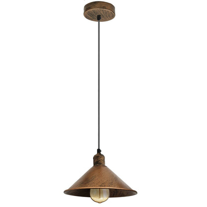 Retro Pendant Light Fitting – Brushed Brass or Copper, Many Shades - Brushed Copper, Flat Cone 22 cm Brushed Copper, Without Bulb