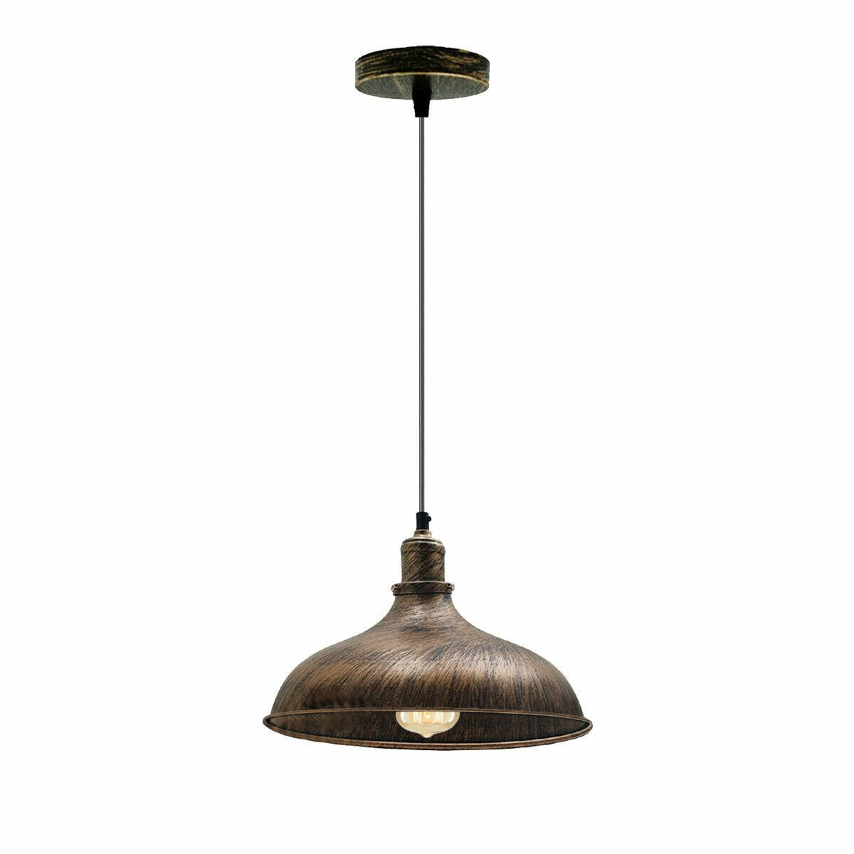 Retro Pendant Light Fitting – Brushed Brass or Copper, Many Shades - Brushed Copper, Wide Dome 36 cm Brushed Copper, Without Bulb