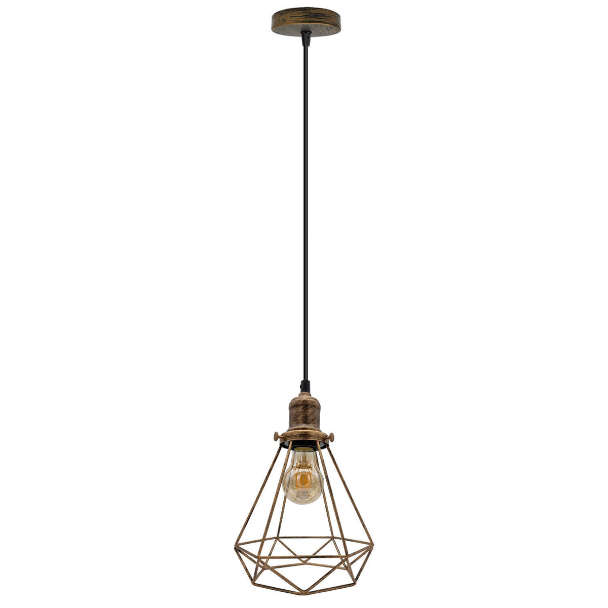 Retro Pendant Light Fitting – Brushed Brass or Copper, Many Shades - Brushed Copper, Wire Cage Brushed Copper, Without Bulb