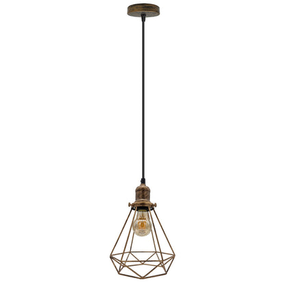 Retro Pendant Light Fitting – Brushed Brass or Copper, Many Shades - Brushed Copper, Wire Cage Brushed Copper, Without Bulb