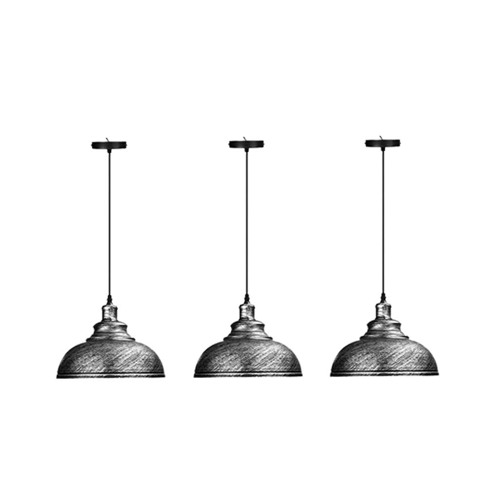 Retro Pendant Light Fitting – Brushed Brass or Copper, Many Shades - Brushed Silver, Curvy 29 cm Brushed Silver, Pack of 3, Without Bulb