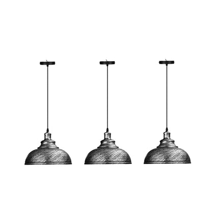 Retro Pendant Light Fitting – Brushed Brass or Copper, Many Shades - Brushed Silver, Curvy 29 cm Brushed Silver, Pack of 3, Without Bulb