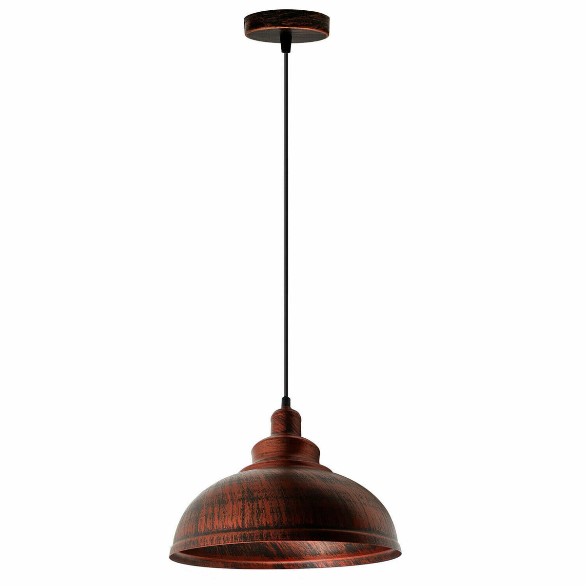 Retro Pendant Light Fitting – Brushed Brass or Copper, Many Shades - Rustic Red, Curvy 29 cm Rustic Red Pack of 3, Without Bulb