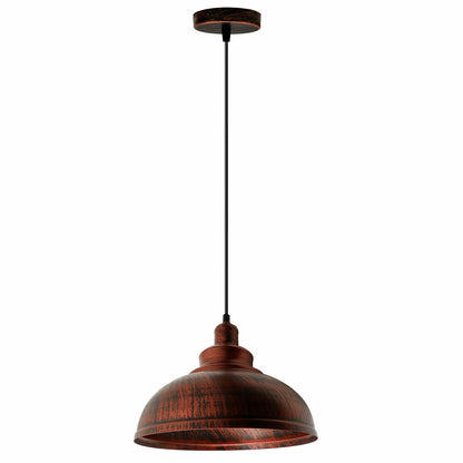 Retro Pendant Light Fitting – Brushed Brass or Copper, Many Shades - Rustic Red, Curvy 29 cm Rustic Red Pack of 3, Without Bulb