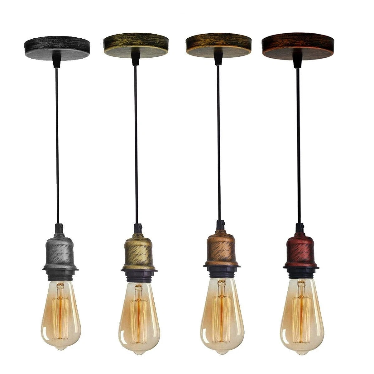 Retro Pendant Light Fitting – Brushed Brass or Copper, Many Shades