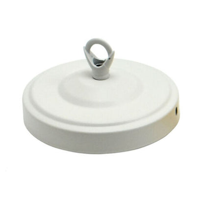 Ceiling Rose with Hook – Single or 2-9 Outlet Plates, 8 Finishes - 100 mm with Hook Ring, White, Single