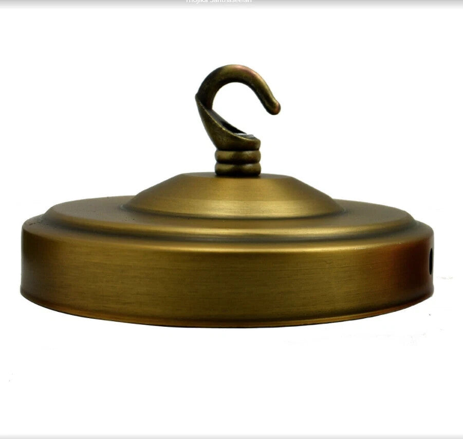 Ceiling Rose with Hook – Single or 2-9 Outlet Plates, 8 Finishes - 100 mm with Hook, Yellow Brass, Single