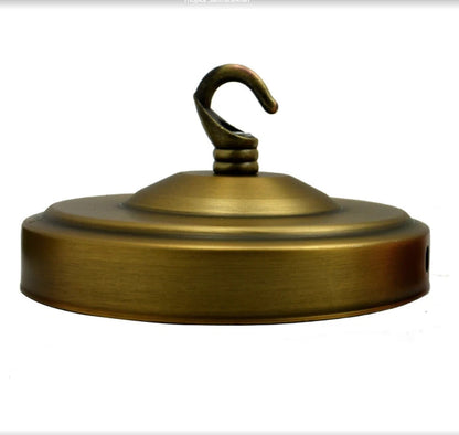 Ceiling Rose with Hook – Single or 2-9 Outlet Plates, 8 Finishes - 100 mm with Hook, Yellow Brass, Single