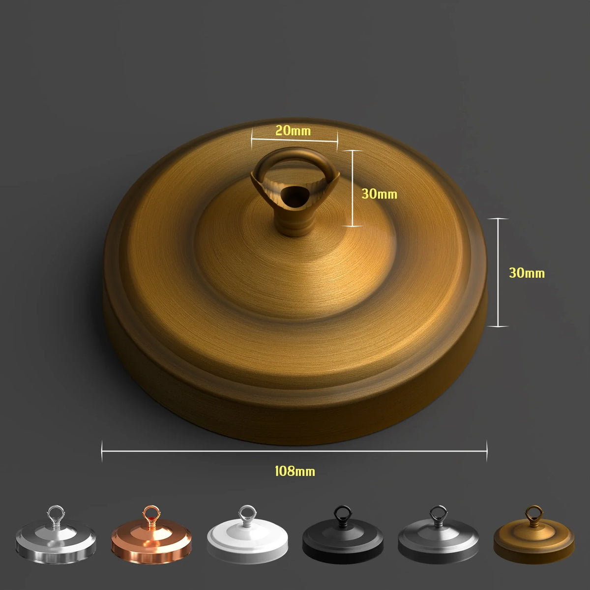 Ceiling Rose with Hook – Single or 2-9 Outlet Plates, 8 Finishes - 100 mm with Hook Ring, Yellow Brass, Single