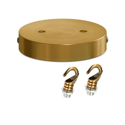 Ceiling Rose with Hook – Single or 2-9 Outlet Plates, 8 Finishes - 120 mm, 2 Outlets with Hooks, Yellow Brass, Single