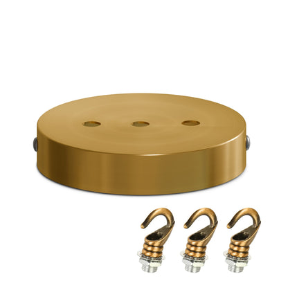 Ceiling Rose with Hook – Single or 2-9 Outlet Plates, 8 Finishes - 120 mm, 3 Outlets with Hooks, Yellow Brass, Single