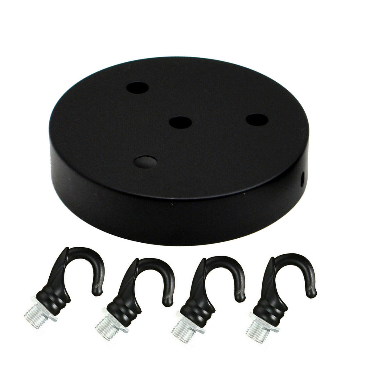 Ceiling Rose with Hook – Single or 2-9 Outlet Plates, 8 Finishes - 120 mm, 4 Outlets with Hooks, Black, Single