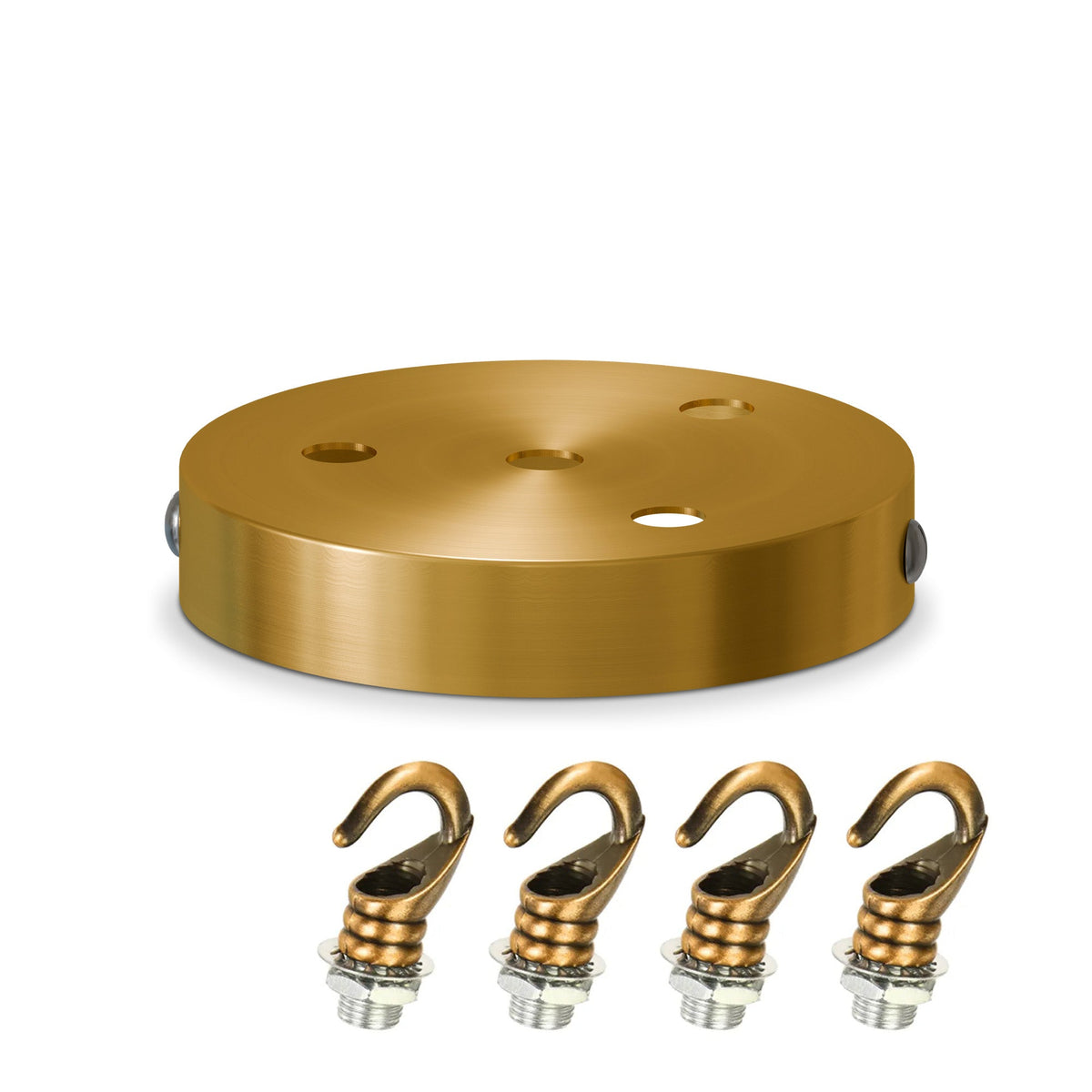 Ceiling Rose with Hook – Single or 2-9 Outlet Plates, 8 Finishes - 120 mm, 4 Outlets with Hooks, Yellow Brass, Single