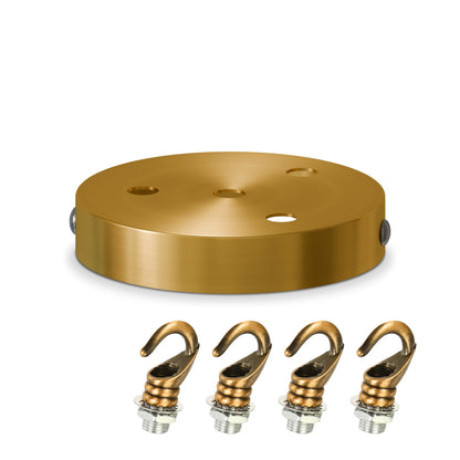 Ceiling Rose with Hook – Single or 2-9 Outlet Plates, 8 Finishes - 120 mm, 4 Outlets with Hooks, Yellow Brass, Single