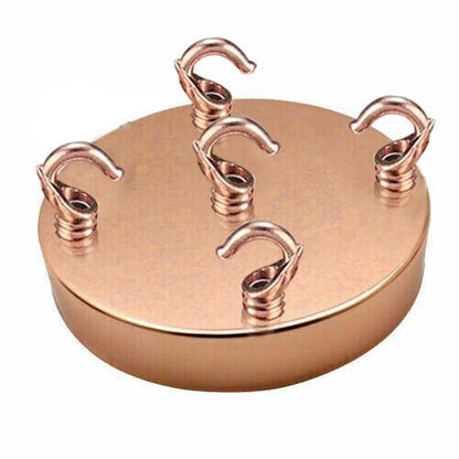 Ceiling Rose with Hook – Single or 2-9 Outlet Plates, 8 Finishes - 120 mm, 5 Outlets with Hooks, Rose Gold, Single