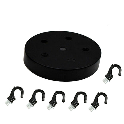 Ceiling Rose with Hook – Single or 2-9 Outlet Plates, 8 Finishes - 120 mm, 6 Outlets with Hooks, Black, Single