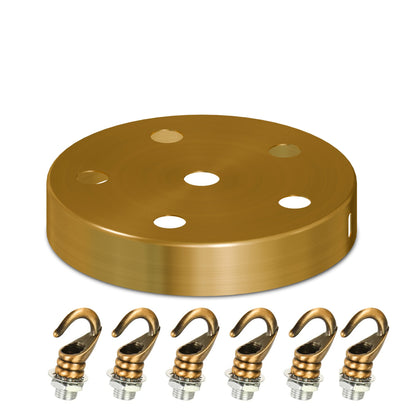 Ceiling Rose with Hook – Single or 2-9 Outlet Plates, 8 Finishes - 120 mm, 6 Outlets with Hooks, Yellow Brass, Single
