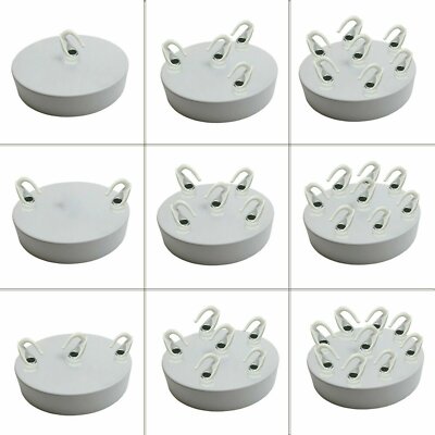 Ceiling Rose with Hook – Single or 2-9 Outlet Plates, 8 Finishes - 120 mm, 2 Outlets with Hooks, White, Single