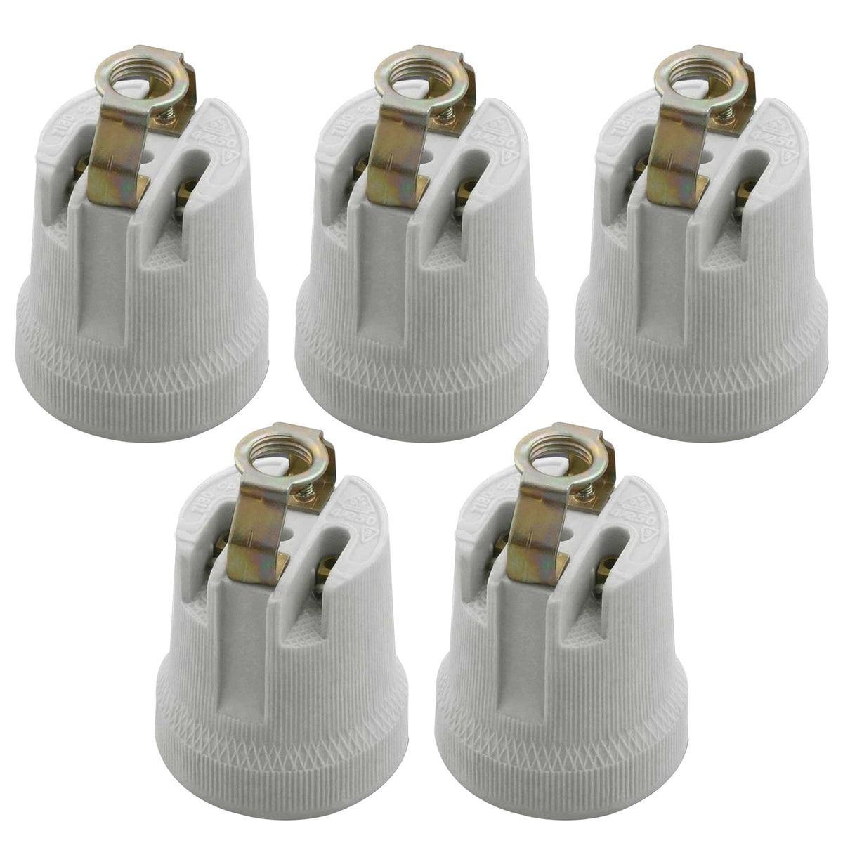 Ceramic E27 Bulb Holder with Top Bracket – 40 x 50 mm - Pack of 5, Standard, White