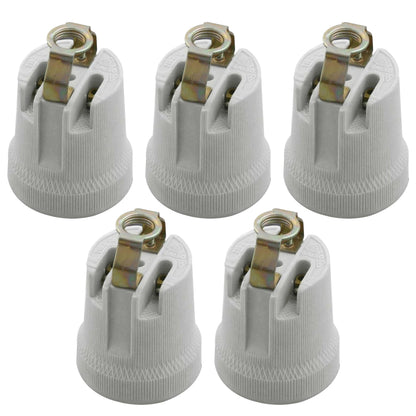 Ceramic E27 Bulb Holder with Top Bracket – 40 x 50 mm - Pack of 5, Standard, White