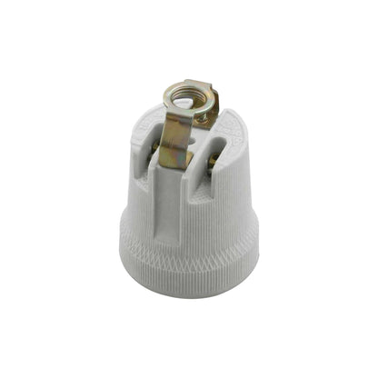 Ceramic E27 Bulb Holder with Top Bracket – 40 x 50 mm - Single, Standard, White
