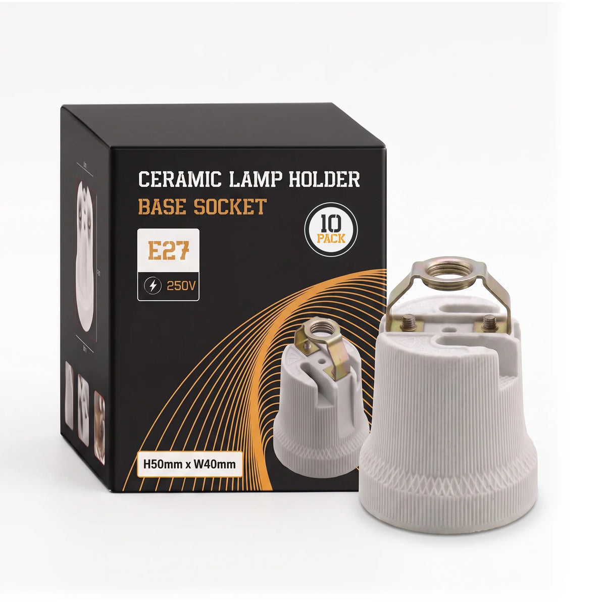 Ceramic E27 Bulb Holder with Top Bracket – 40 x 50 mm