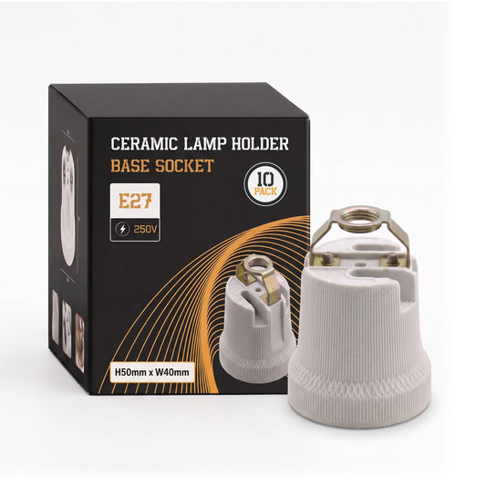 Ceramic E27 Bulb Holder with Top Bracket – 40 x 50 mm