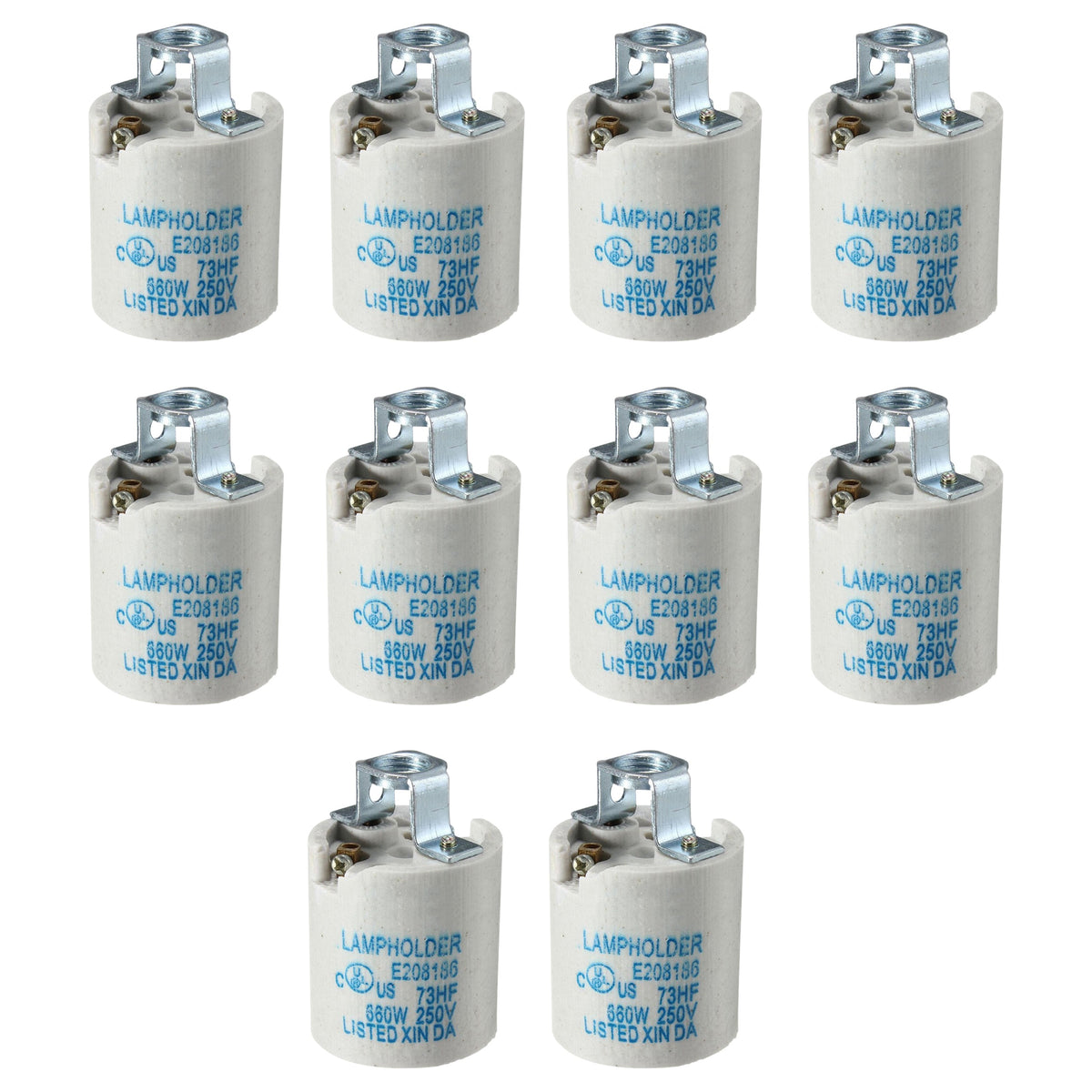 Ceramic E27 Lamp Holder for Pendants – 660W 250V, 3.5 x 5 cm - Pack of 10, Standard, White