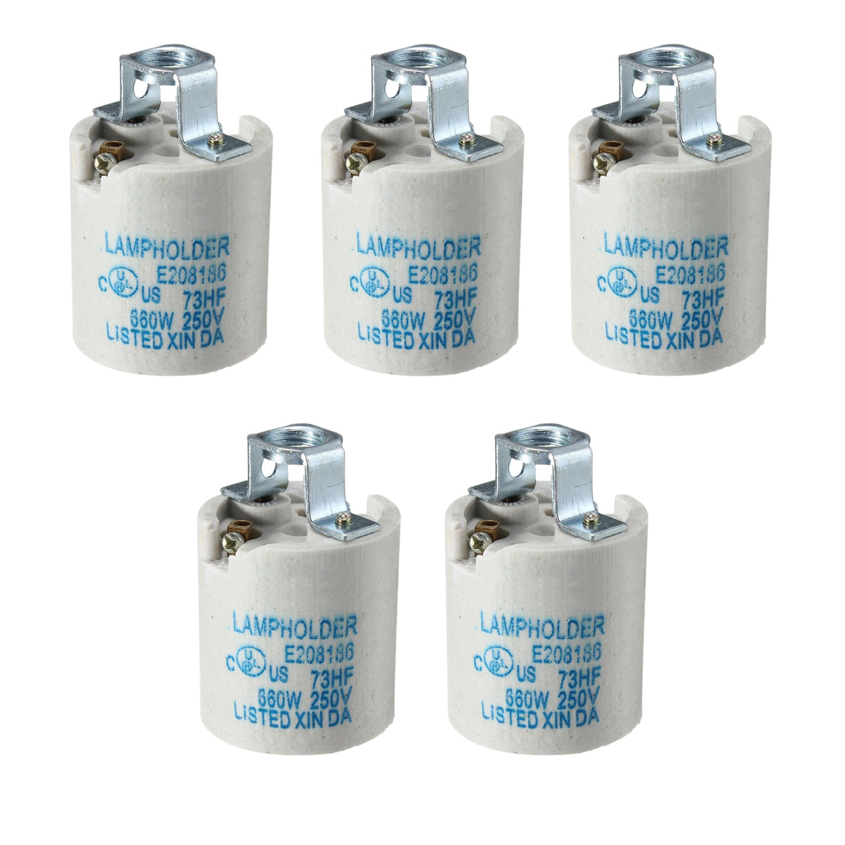 Ceramic E27 Lamp Holder for Pendants – 660W 250V, 3.5 x 5 cm - Pack of 5, Standard, White