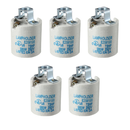 Ceramic E27 Lamp Holder for Pendants – 660W 250V, 3.5 x 5 cm - Pack of 5, Standard, White