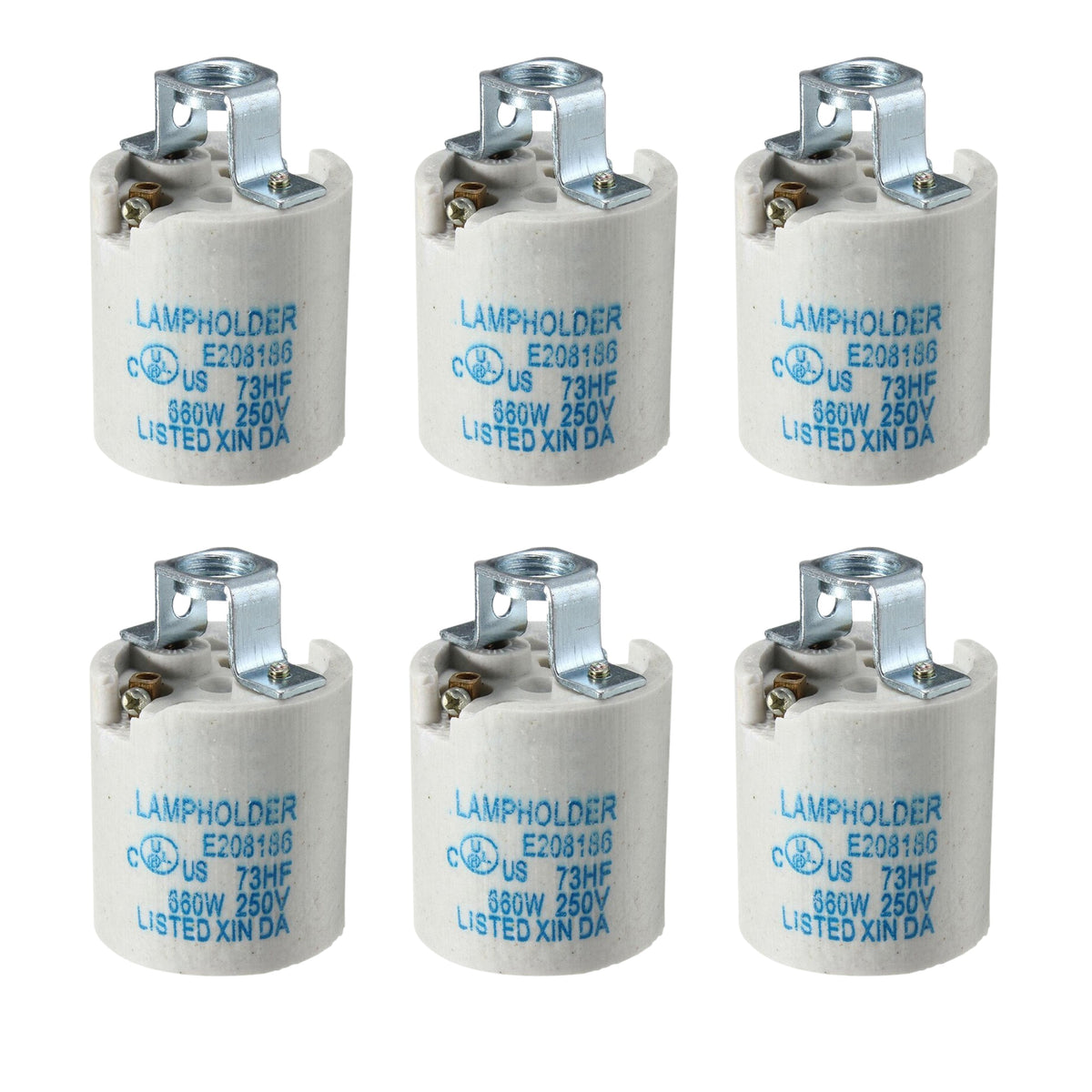 Ceramic E27 Lamp Holder for Pendants – 660W 250V, 3.5 x 5 cm - Pack of 6, Standard, White