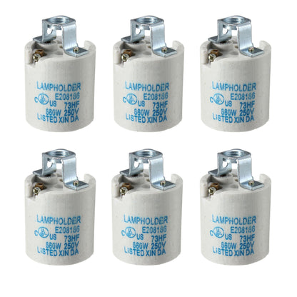 Ceramic E27 Lamp Holder for Pendants – 660W 250V, 3.5 x 5 cm - Pack of 6, Standard, White