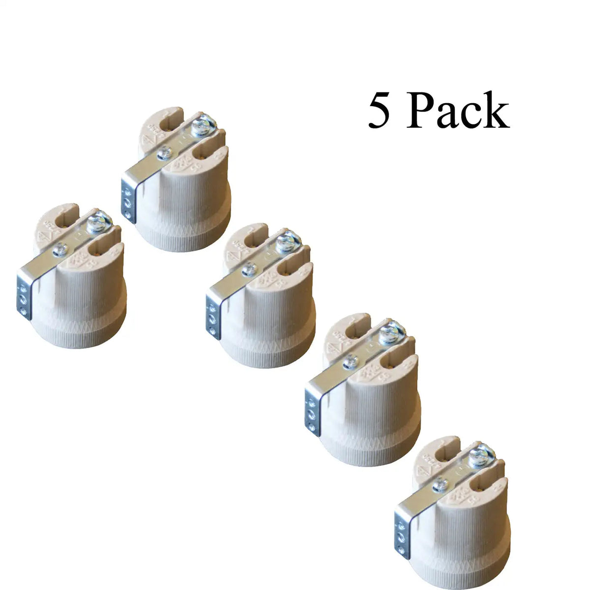 Ceramic E27 Heat Lamp Holder with Metal Clip Bracket – 60W - Pack of 5, Standard, White