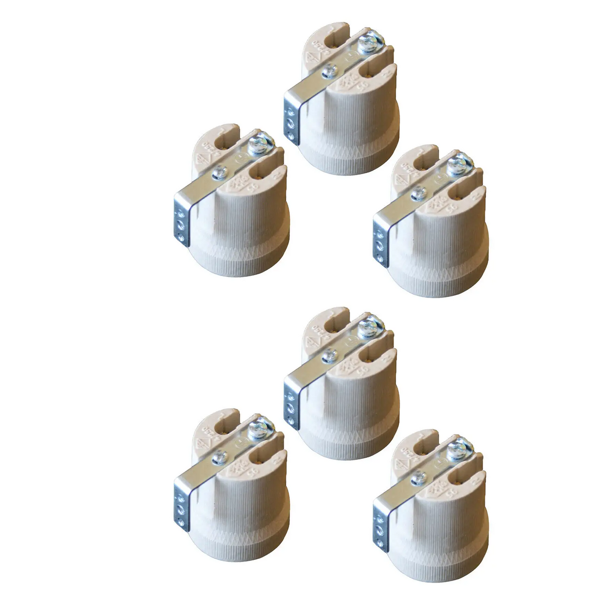 Ceramic E27 Heat Lamp Holder with Metal Clip Bracket – 60W - Pack of 6, Standard, White