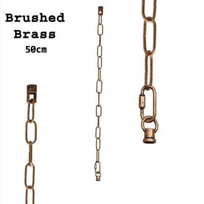 Pendant Light Chain 50 cm with Ceiling Connector & Lock – 5 Finishes - Brushed Brass, Pack of 3, 50 cm
