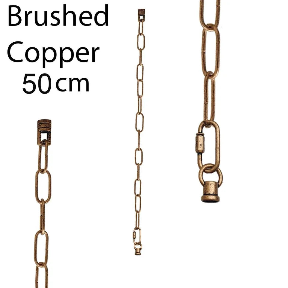 Pendant Light Chain 50 cm with Ceiling Connector & Lock – 5 Finishes - Brushed Copper, Single, 50 cm