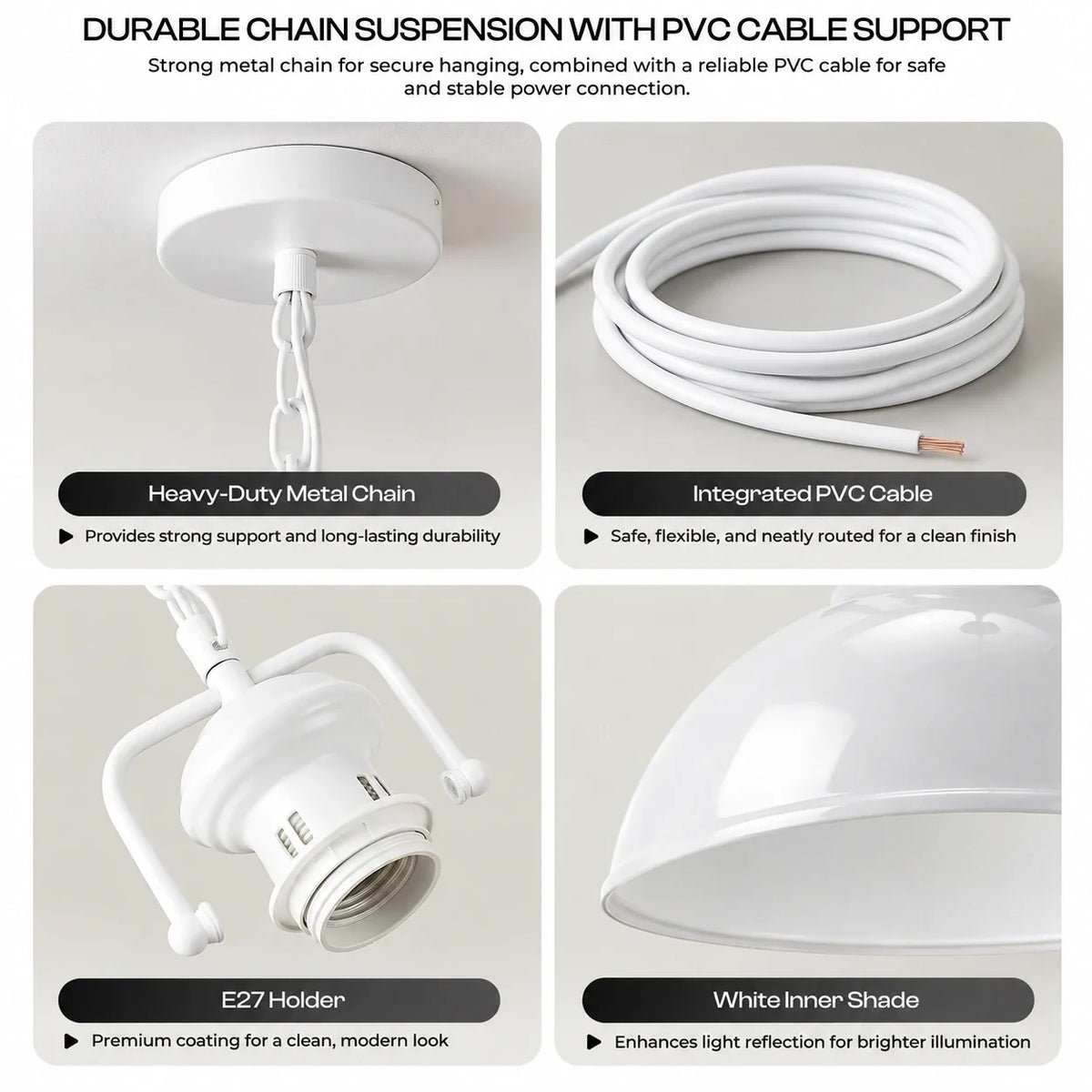 Chain Pendant Light – Curvy 29 cm Metal Shade, White Yoke, 19 Colours - photo 3